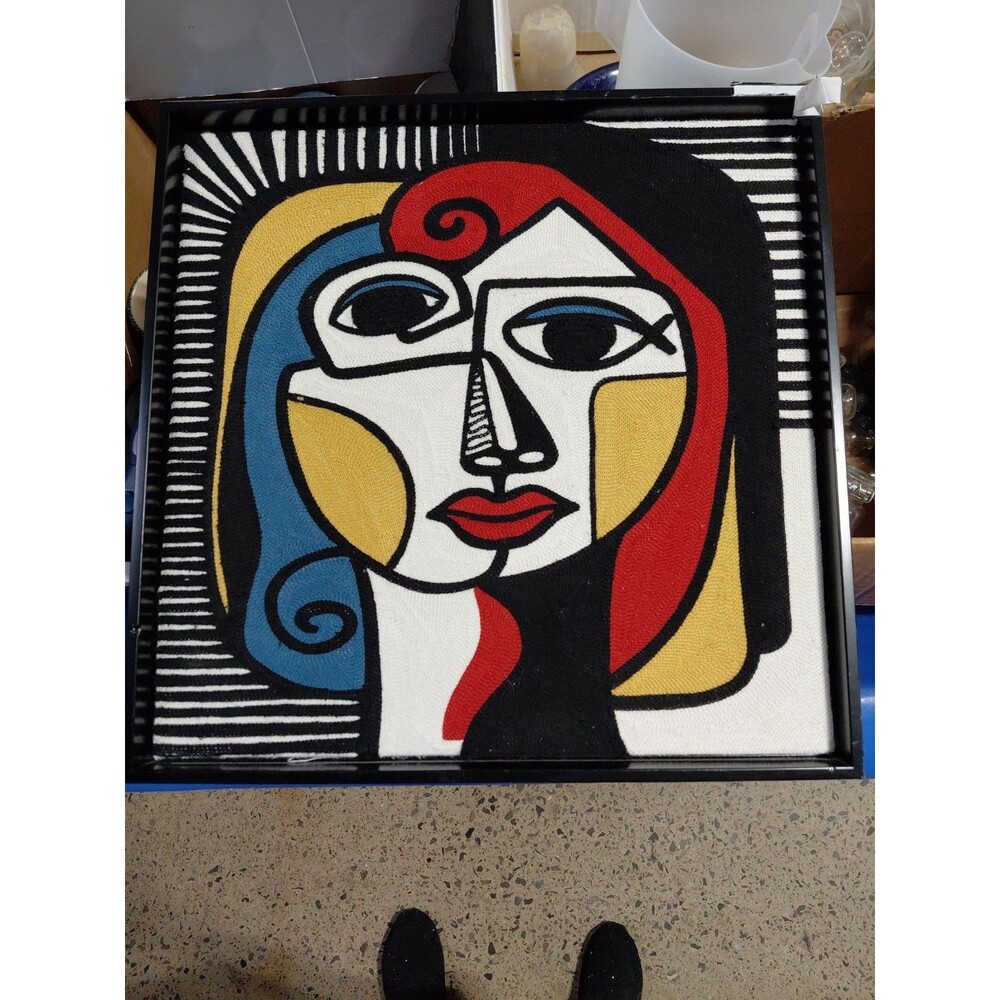 Fuyang Dake Woven Embroidered Textile Wall Art Picasso Face Cubism Decor 17”x17”